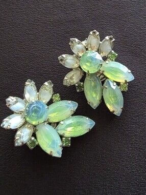 Kramer Mid-Century Glam Opalescent Glass Floral Clip-On Earrings